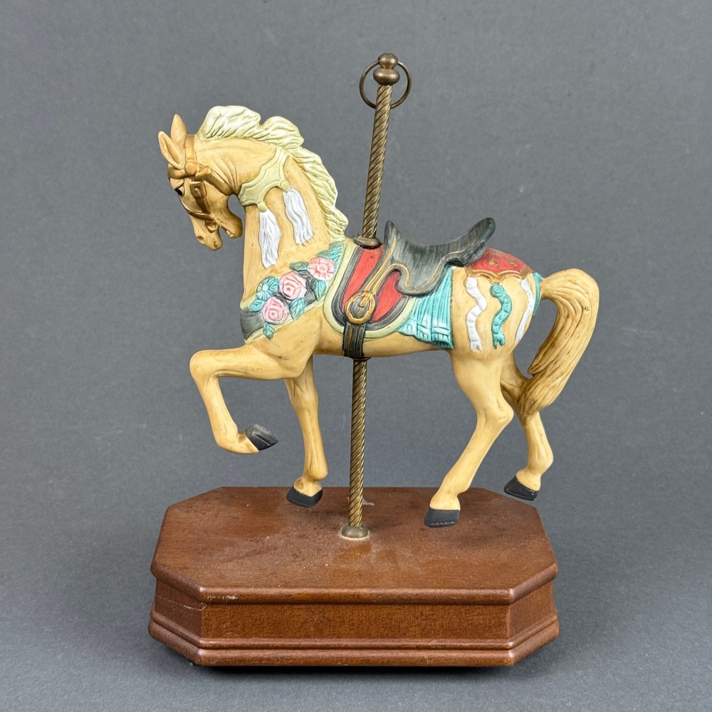 Impulse Giftware Vintage Carousel Horse Music Box 1990 Wood Base READ